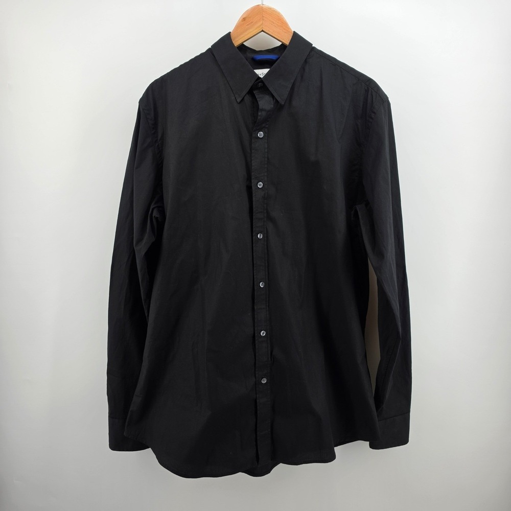 Teddy Stratford NYC Mens Zip Front Dress Shirt Black Cotton Stretch Size 5